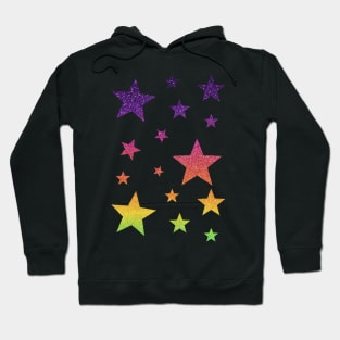 Bright Rainbow Ombre Faux Glitter Stars Hoodie